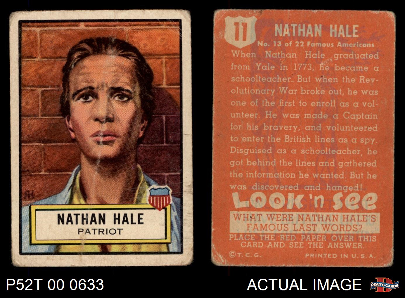 1952 Topps Look /'N See #11 Nathan Hale FAIR