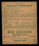 1938 Goudey Heads Up #265 Charley Gehringer Back Thumbnail