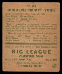 1938 Goudey Heads Up #284 Rudy York Back Thumbnail