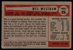 1954 Bowman #25 3B Wes Westrum Back Thumbnail