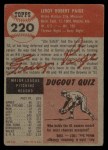 1953 Topps #220 Satchel Paige Back Thumbnail