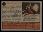 1962 Topps #1 Roger Maris Back Thumbnail