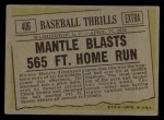 1961 Topps #406 - Mickey Mantle Baseball Thrills Back Thumbnail
