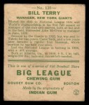 1933 Goudey #125 Bill Terry Back Thumbnail