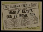 1961 Topps #406 - Mickey Mantle Baseball Thrills Back Thumbnail