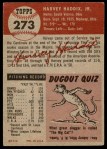1953 Topps #273 Harvey Haddix Back Thumbnail