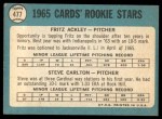 1965 Topps #477 - Steve Carlton / Fritz Ackley Cardinals Rookies Back Thumbnail