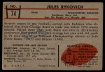 1953 Bowman #74 Jules Rykovich Back Thumbnail