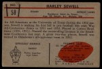 1953 Bowman #58 Harley Sewell Back Thumbnail