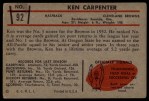 1953 Bowman #92 Ken Carpenter Back Thumbnail
