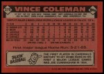 1986 Topps #370 Vince Coleman Back Thumbnail