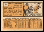 1963 Topps #203 Leo 'Chico' Cardenas Back Thumbnail
