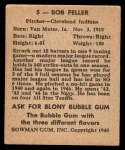 1948 Bowman #5 Bob Feller Back Thumbnail