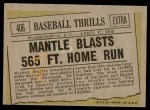 1961 Topps #406 - Mickey Mantle Baseball Thrills Back Thumbnail