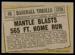 1961 Topps #406 - Mickey Mantle Baseball Thrills Back Thumbnail