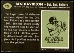 1969 Topps #128 Ben Davidson Back Thumbnail