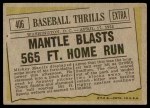 1961 Topps #406 - Mickey Mantle Baseball Thrills Back Thumbnail