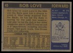 1971 Topps #45 Bob Love Back Thumbnail