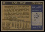1971 Topps #45 Bob Love Back Thumbnail