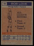 1972 Topps #166 - Bob Love NBA All-Star - 2nd Team Back Thumbnail