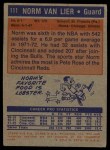 1972 Topps #111 Norm Van Lier Back Thumbnail