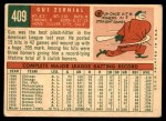 1959 Topps #409 Gus Zernial Back Thumbnail
