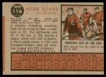1962 Topps #116 NRM Herb Score Back Thumbnail