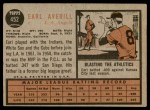 1962 Topps #452 Earl Averill Jr. Back Thumbnail