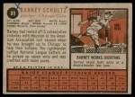 1962 Topps #89 Barney Schultz Back Thumbnail