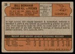 1972 Topps #29 YLW Bill Bonham Back Thumbnail