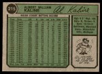 1974 Topps #215 Al Kaline Back Thumbnail