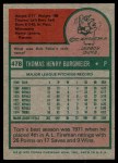 1975 Topps #478 Tom Burgmeier Back Thumbnail