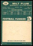 1960 Topps #22 Milt Plum Back Thumbnail