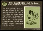 1969 Topps #128 Ben Davidson Back Thumbnail