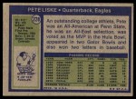 1972 Topps #228 Pete Liske Back Thumbnail