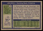 1972 Topps #9 Jim Kiick Back Thumbnail