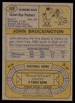 1974 Topps #400 John Brockington Back Thumbnail