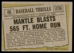 1961 Topps #406 - Mickey Mantle Baseball Thrills Back Thumbnail