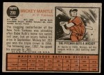 1962 Topps #200 Mickey Mantle Back Thumbnail