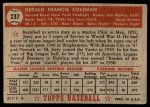 1952 Topps #237 Jerry Coleman Back Thumbnail