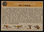1960 Topps #115 - Roy Face / Hoyt Wilhelm Fork & Knuckler Back Thumbnail