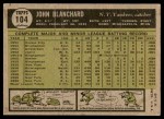 1961 Topps #104 John Blanchard Back Thumbnail