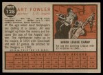 1962 Topps #128 NRM Art Fowler Back Thumbnail