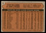 1972 Topps #9 Stan Williams Back Thumbnail