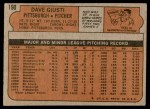 1972 Topps #190 Dave Giusti Back Thumbnail