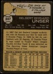 1973 Topps #247 Del Unser Back Thumbnail