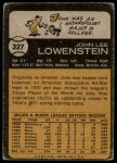 1973 Topps #327 John Lowenstein Back Thumbnail