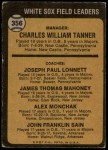 1973 Topps #356 - Chuck Tanner / Joe Lonnett / Jim Mahoney / Alex Monchak / Johnny Sain White Sox Leaders Back Thumbnail
