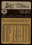 1973 Topps #465 Dave Giusti Back Thumbnail