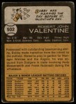 1973 Topps #502 Bobby Valentine Back Thumbnail